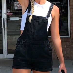 Madewell black denim overall shorts